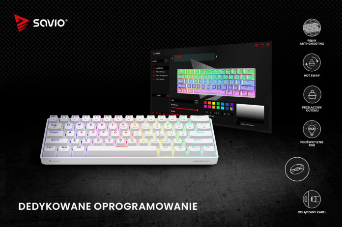 6 klawiatura mechaniczna whiteout x2 savio dedykowane oprogramowanie red pl